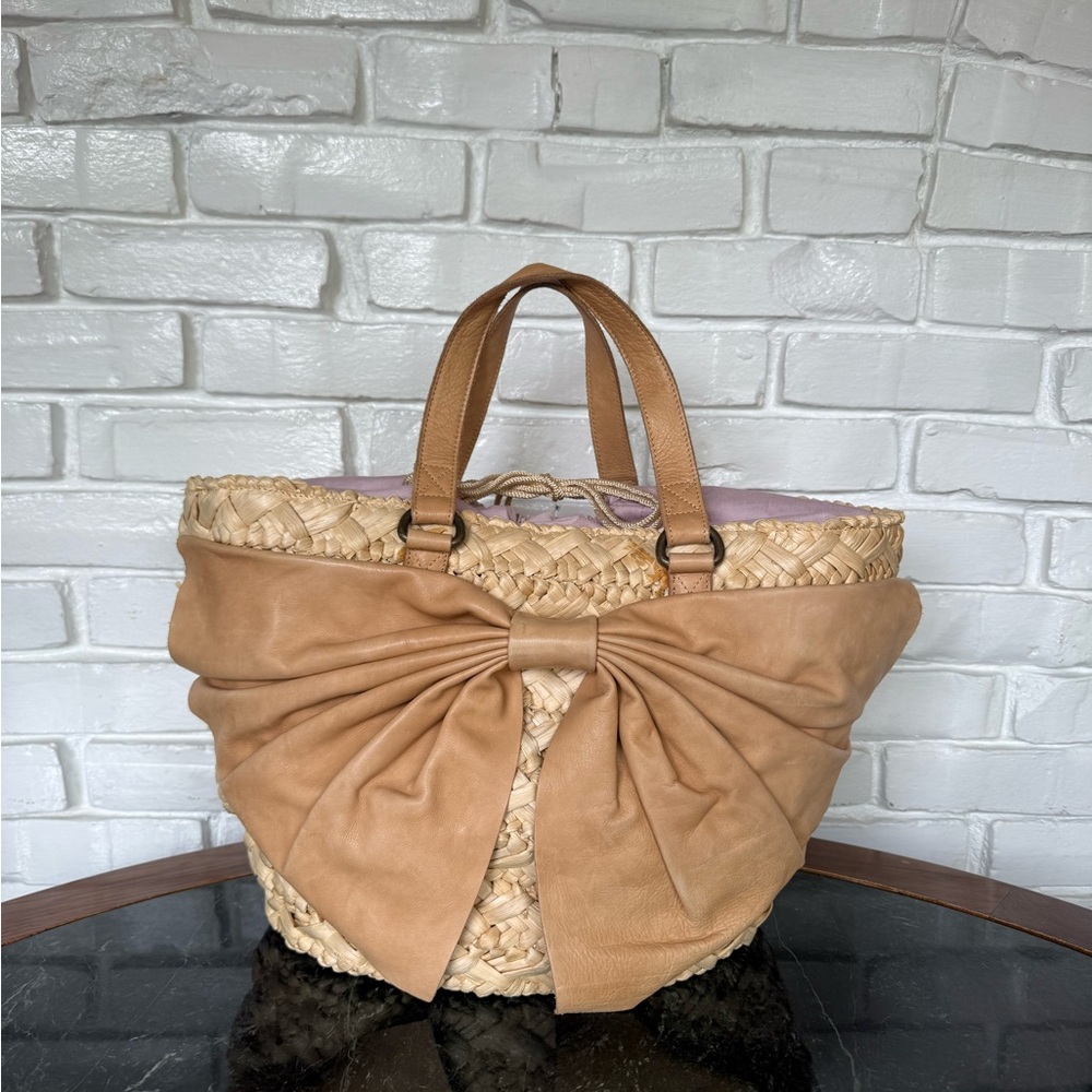 RED Valentino StrawTan Tote with GIANT Leather Bow